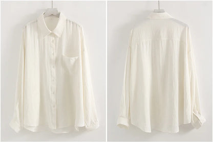 Summer Blue Linen Shirts For Women Oversized Long Sleeve Tops Green Shirt Woman Work Basic Linen Tops Women White Shirts Ladies