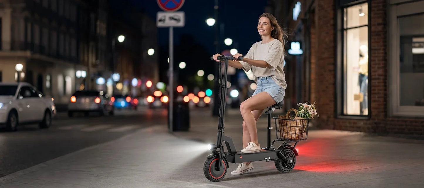 2026 New 500W 10inch Solid Tire Electric Bicycle with Basket 7.8AH Battery 22Miles Max Range 22MPH Max Speed Dua Shock Absorption Foldable Adult Ebike