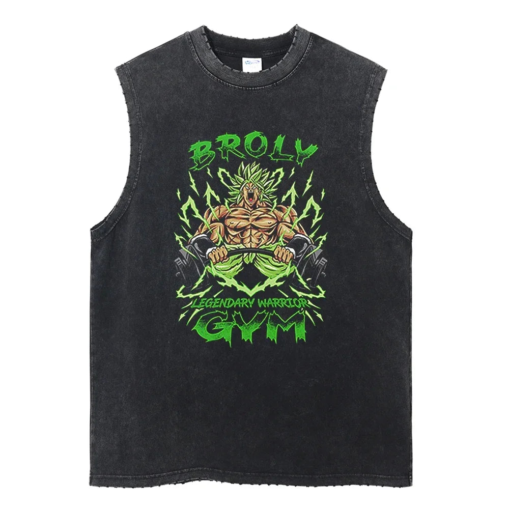 Vintage Vest Washed T-Shirt Anime Dragon Ball Graphic Tank Top Cotton Sleeveless Streetwear Loose GYM T Shirt Men's Clothing