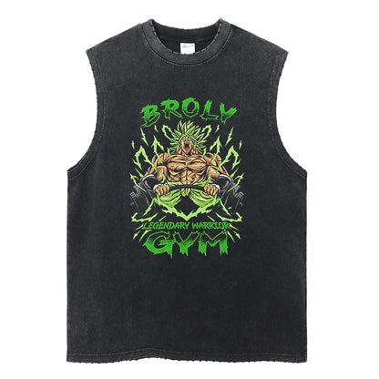 Vintage Vest Washed T-Shirt Anime Dragon Ball Graphic Tank Top Cotton Sleeveless Streetwear Loose GYM T Shirt Men's Clothing