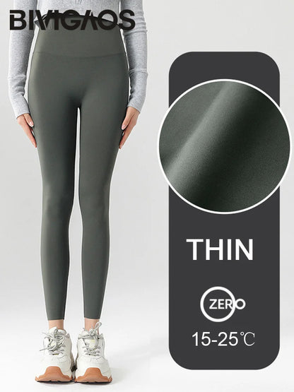 High Waist Leggings - Seamless Fleece Velvet Women's Fitness Pants, Warm & Slim