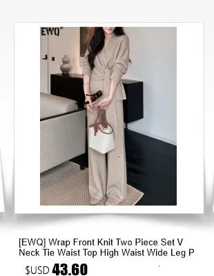 [EWQ] Fashion V-neck Long Sleeve Lace Up Sweater And High Waist Trousers Casual Women Knit Set Clothing 2025 Autumn New 16O1719