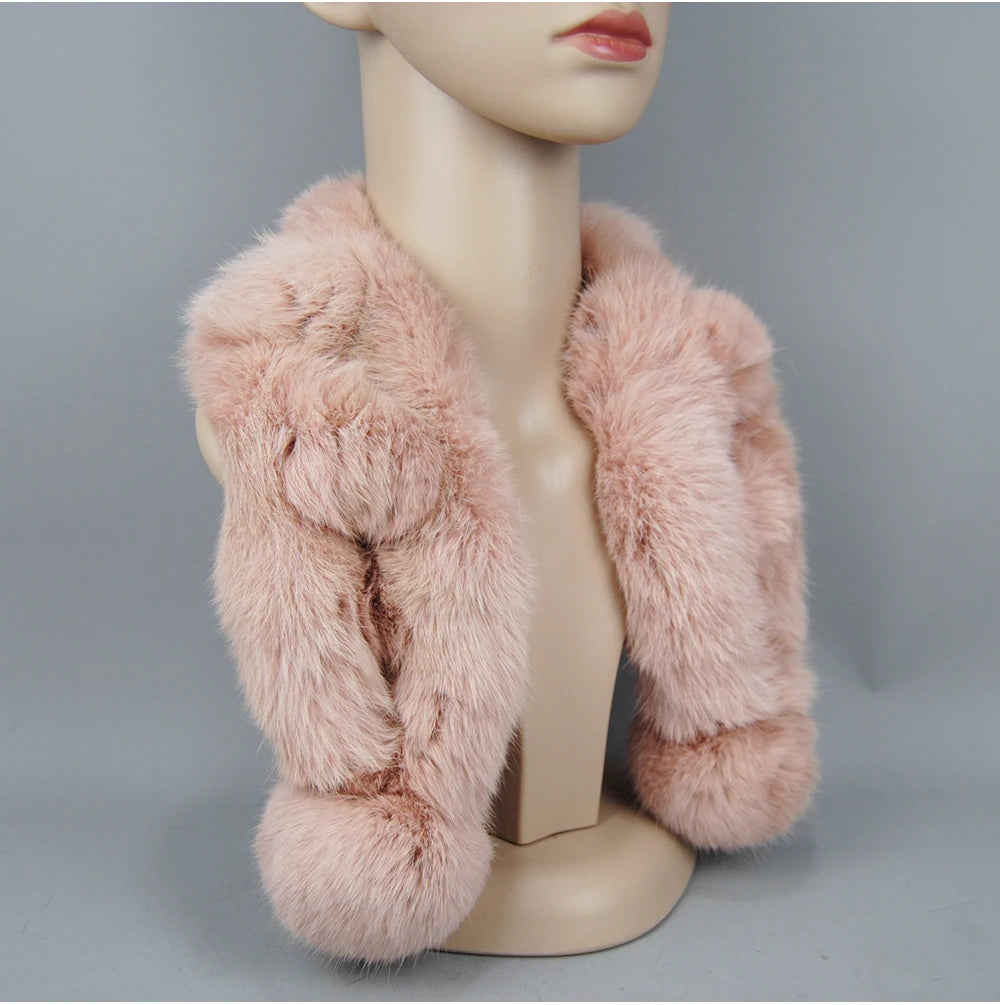 Rabbit Fur Scarf - Genuine Real Natural Fur Muffler for Women Winter Warmth