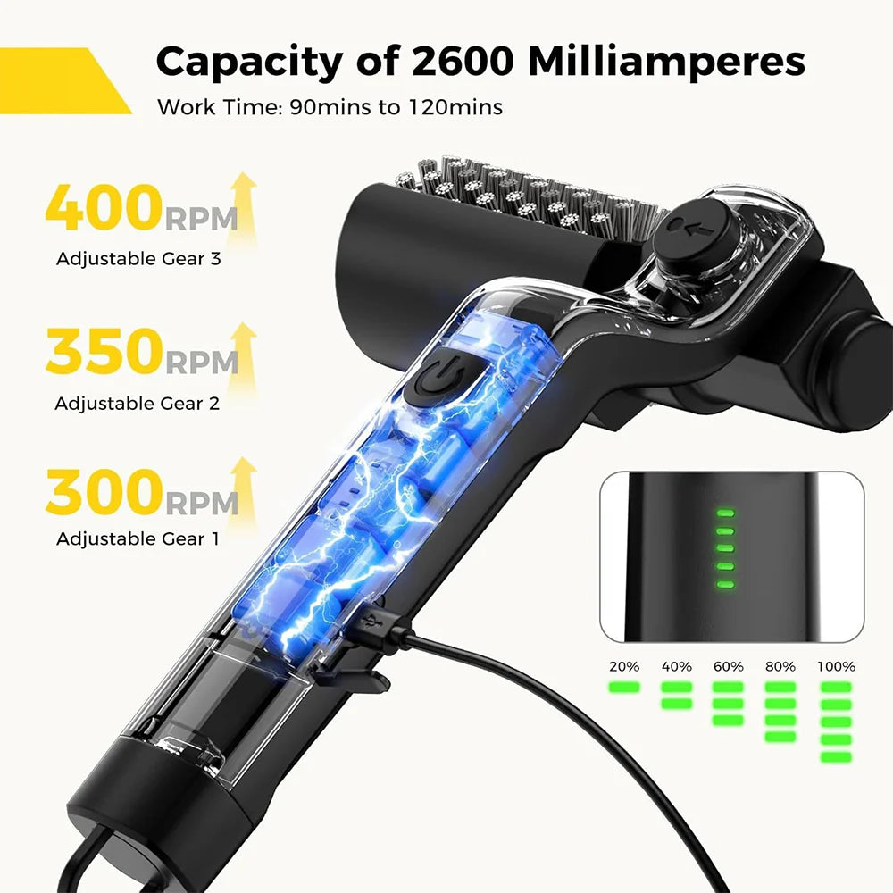 Electric BBQ Grill Brush with 3-Speed Settings 2600mAh Cordless Rechargeable Adjustable Angle Grill Cleaning Tool