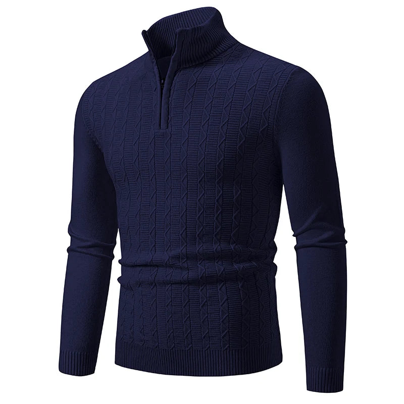 Autumn Winter New Men's Half Zipper Knitted Pullovers Fashion Slim Fit Sweater Men Casual Mock Neck Warm Knit Sweater Pullovers
