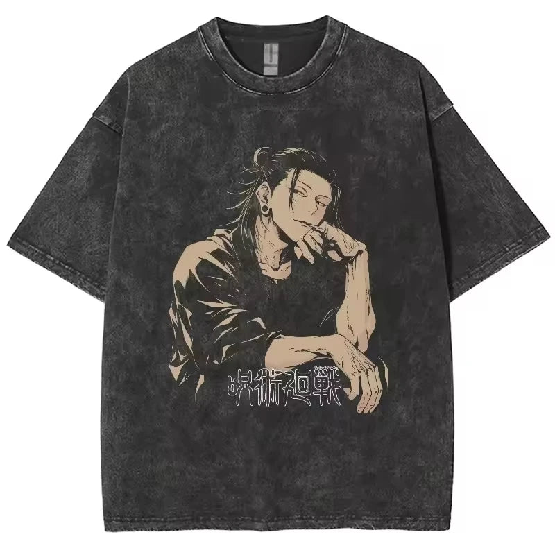 Jujutsu Kaisen T Shirt Men Women Tshirt Gojo Satoru Washed Cotton T-shirt Clothing Summer Short Sleeve Oversized Tees Streetwear
