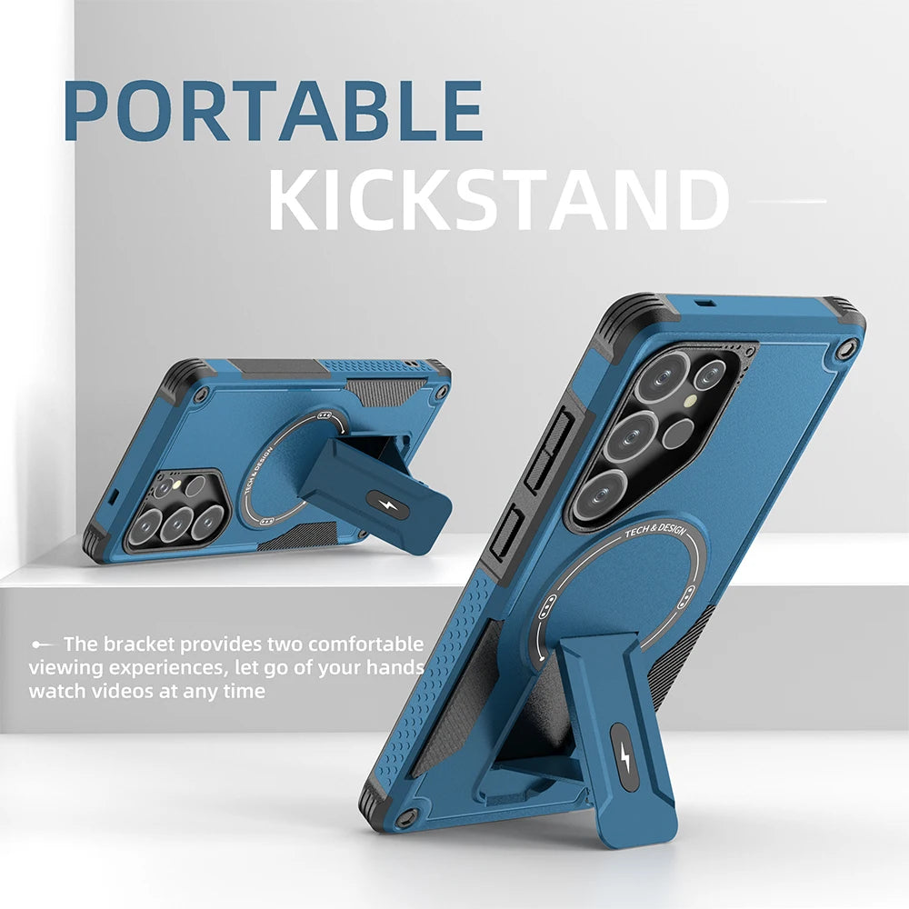Fold Stand Holder Magnetic Armor Case For Samsung S26 S25 Ultra S24 Plus A26 A16 A56 Wireless Charging Bracket Shockproof Cover