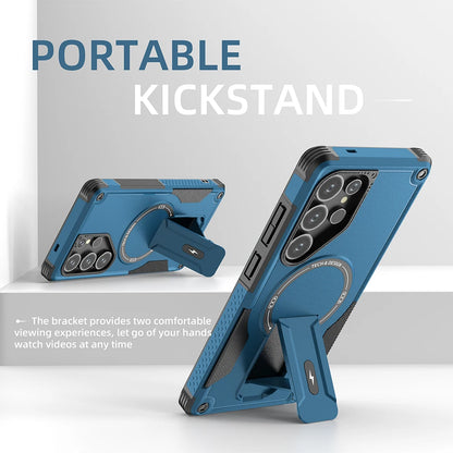Fold Stand Holder Magnetic Armor Case For Samsung S26 S25 Ultra S24 Plus A26 A16 A56 Wireless Charging Bracket Shockproof Cover