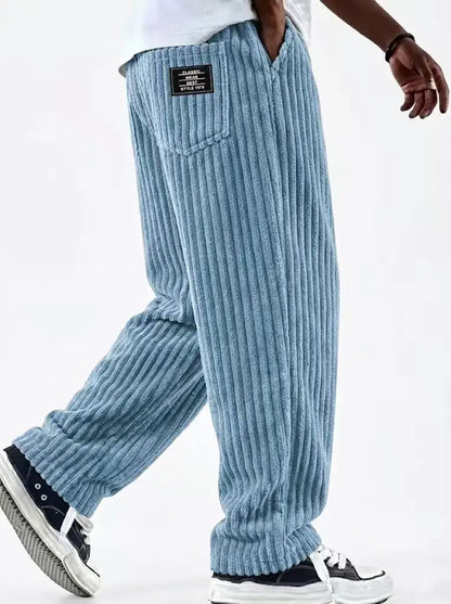 Winter Thick Warm Corduroy Sweatpants Men Fleece Liner Drawstring Straight Loose Track Pants Male Casual Fleece Thermal Trousers