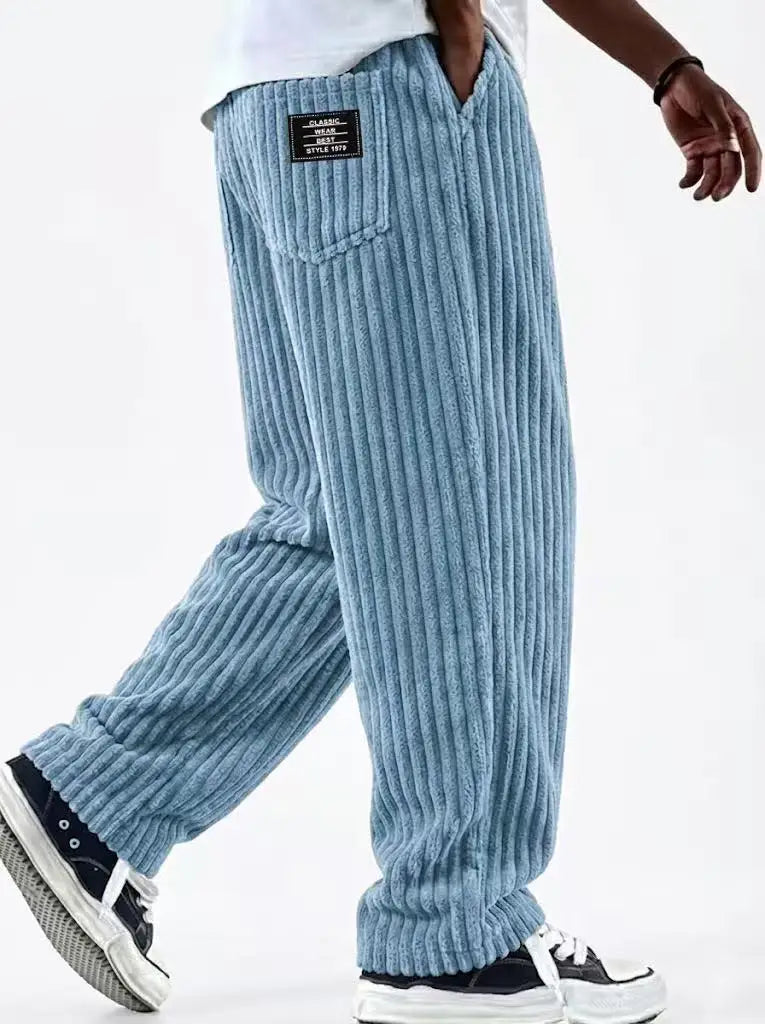 Winter Thick Warm Corduroy Sweatpants Men Fleece Liner Drawstring Straight Loose Track Pants Male Casual Fleece Thermal Trousers