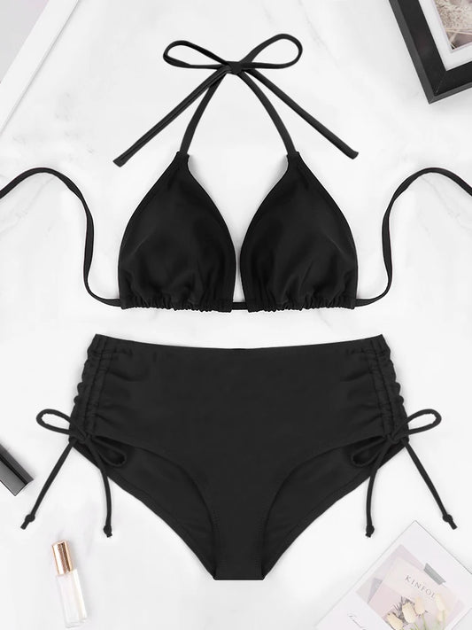 Women's Bikini Set - Lace Up Bareback Strap Two Piece Summer Beach Swimsuit