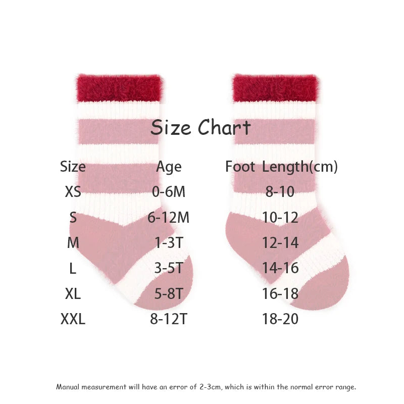 2025 New Year Baby Winter Thicken Socks Kids Cute Stripe Color Matching Warm Floor Socks Children Girls Fleece Padded Socks