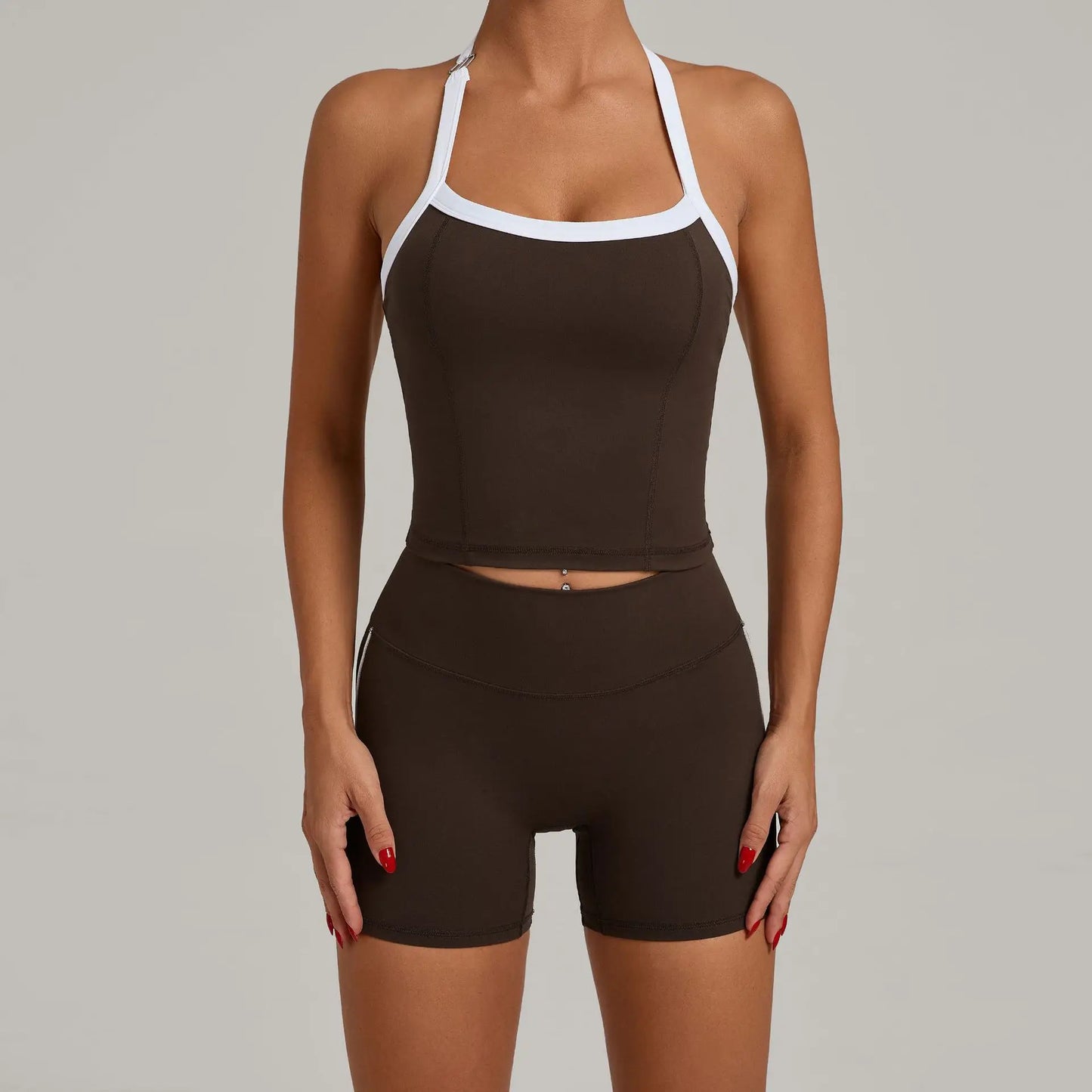 Fashion Patchwork Skinny Shorts Set Gym Women Workout Clothing Summer Sleeveless Backless Fitness Sport Suit Women Sportwear Red