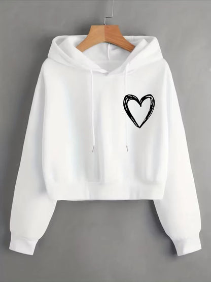 Fashion Love Heart Letter Print Autumn Winter Cropped Sweatshirt Crop Top Hoodie Y2k Sweatshirts Gothic Casual Style Clothes
