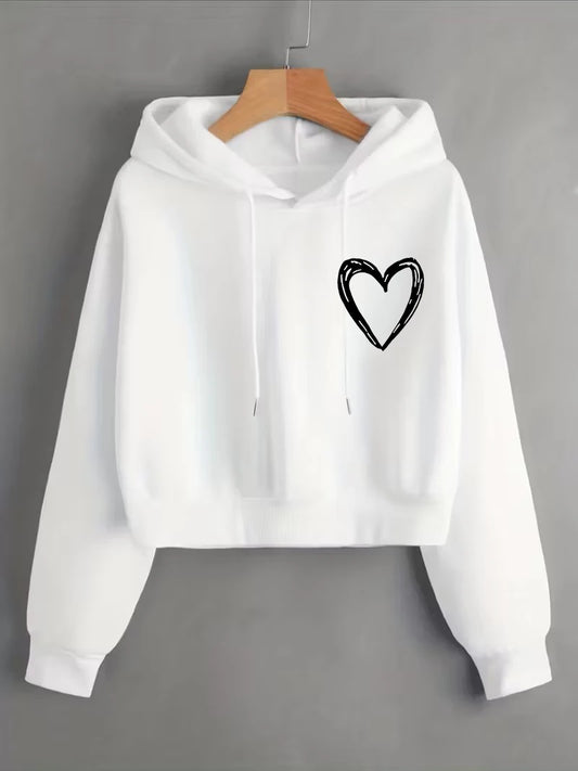 Fashion Love Heart Letter Print Autumn Winter Cropped Sweatshirt Crop Top Hoodie Y2k Sweatshirts Gothic Casual Style Clothes