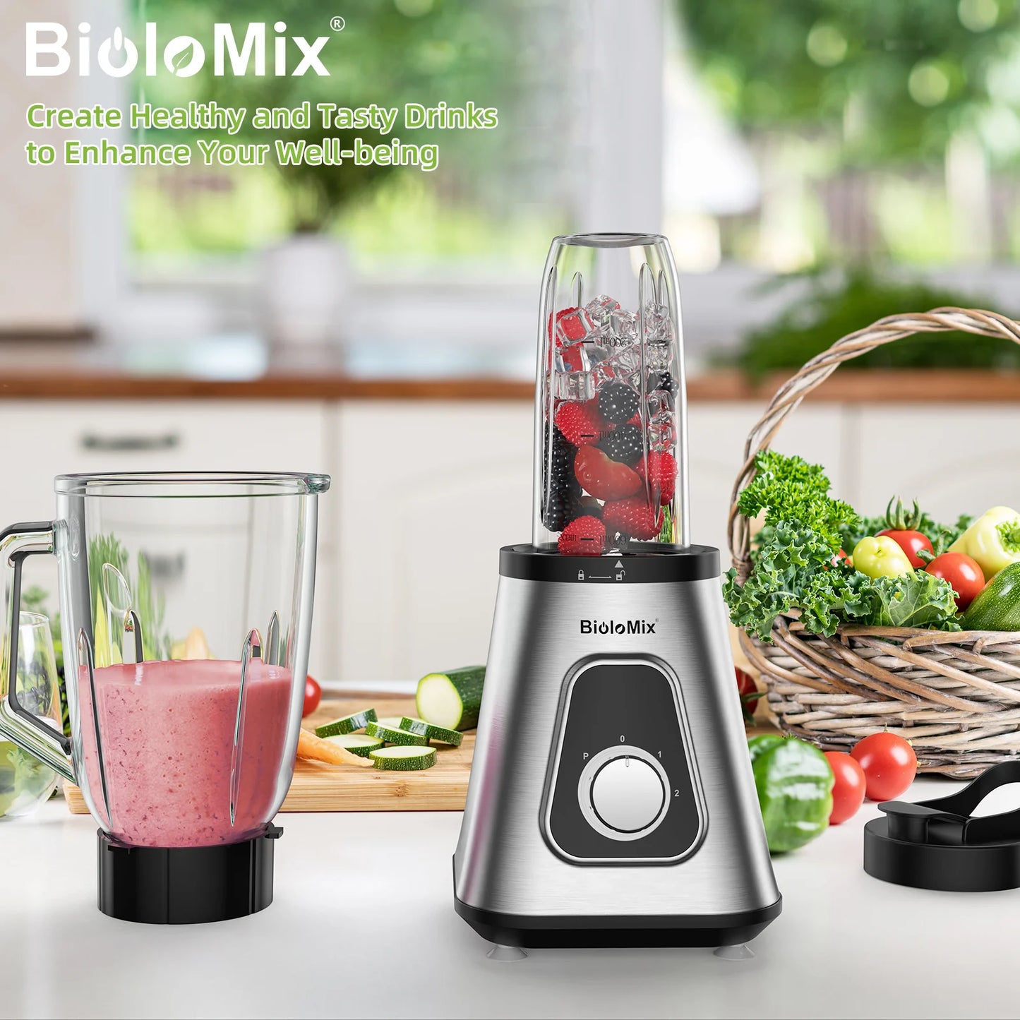 BioloMix 1300W Smoothie Blender - 15L Glass Jar for Frozen Drinks  Sauces