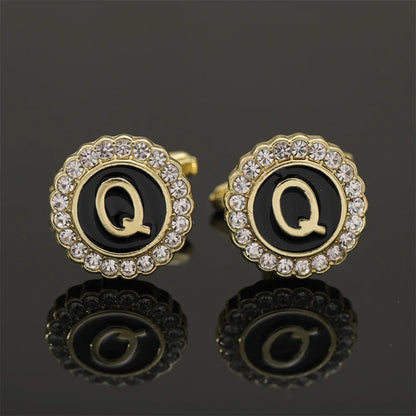 Alphabet Cufflinks A-Z - Crystal Rhinestone Round Initials for Mens Tuxedo Shirts