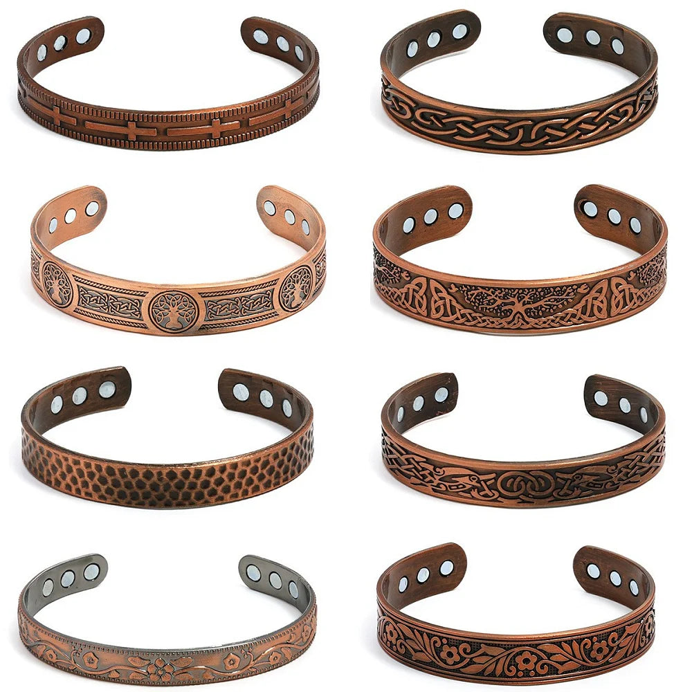 Viking Tree of Life Celtic Knot Zinc Alloy Magnetic Bracelet Ring Set Open Cuff Vintage Healing Jewelry for Men Women