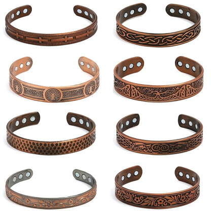Viking Tree of Life Celtic Knot Zinc Alloy Magnetic Bracelet Ring Set Open Cuff Vintage Healing Jewelry for Men Women