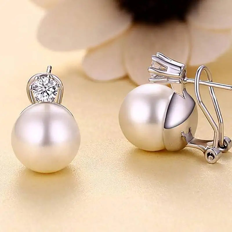 Imitation Pearl Stud Earrings – Brilliant CZ Accents
