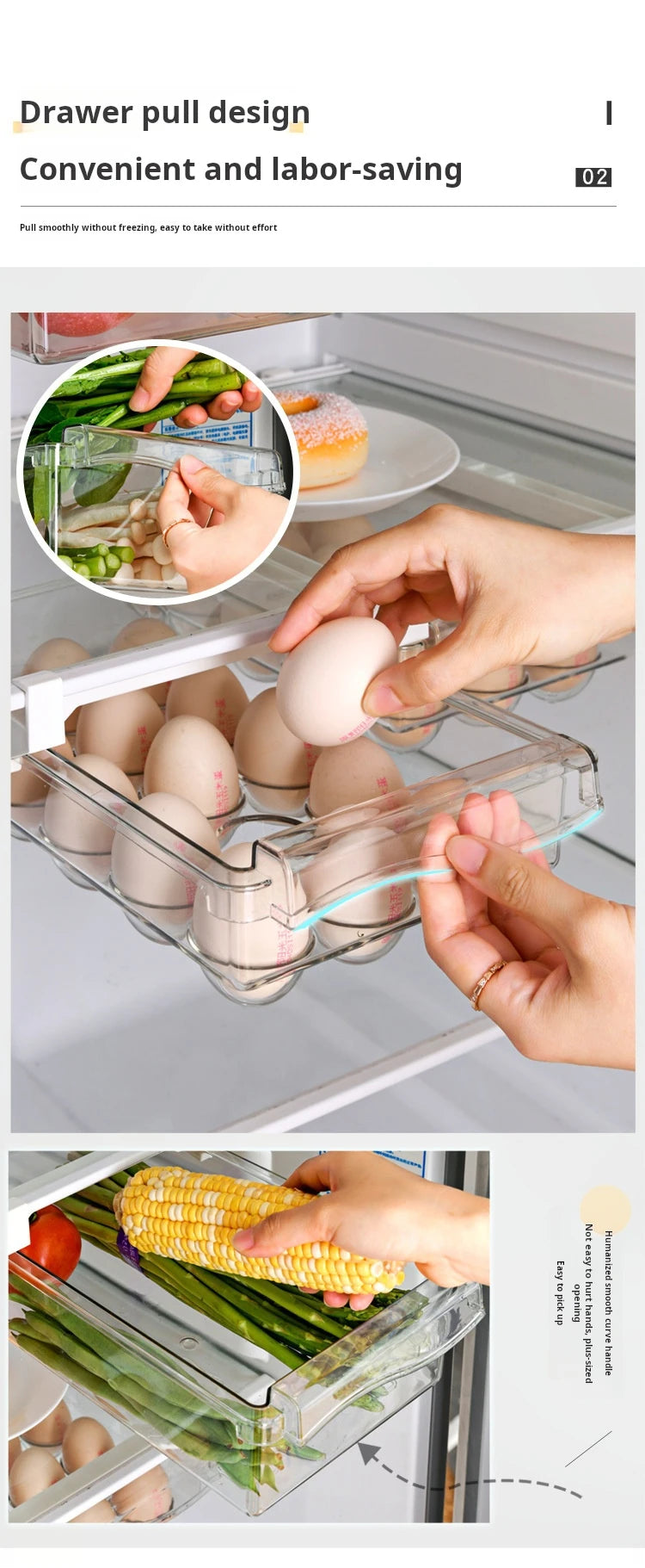 Refrigerator Egg Storage Box - Drawer Style Plastic Egg Holder and Fresh-Keeping Food Rack
