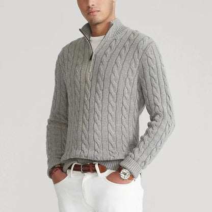 Mock Neck Knitted Sweater Men Solid Pullovers Long Sleeve Sweaters Spliced Zipper Spliced Autumn Casual Loose Slight Strech