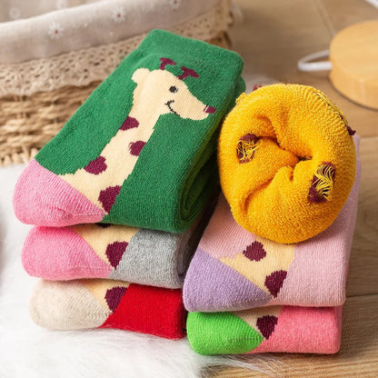 5 Pairs/Lot Kids Scoks Autumn Winter Kids Warm Thicken Cotton Socks Unisex Boys Girls Cute Cartoon Animal Socks