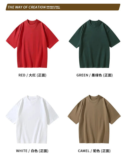 450g Gsm Pure Cotton Short-sleeved T-shirt Men's Loose American Fashionable Brand Casual High Street Half-sleeved T-shirt