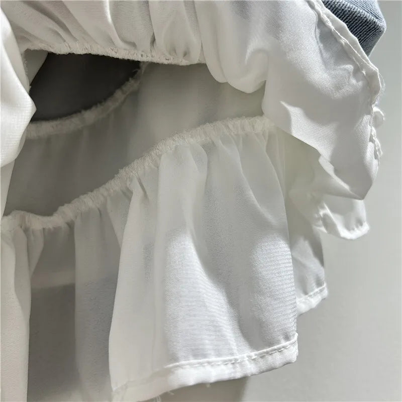 WTHT New Fashion Women's Patchwork Hem Wash Denim Shorts 2025 Summer Trendy High Waist A-line Short Pants Female 1LS1393