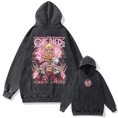 Japanese Anime One Piece Print Pullover Men Washed Hoodie Sweatshirt Cotton Harajuku Streetwear Vintage Hooded Hoodie Unisex