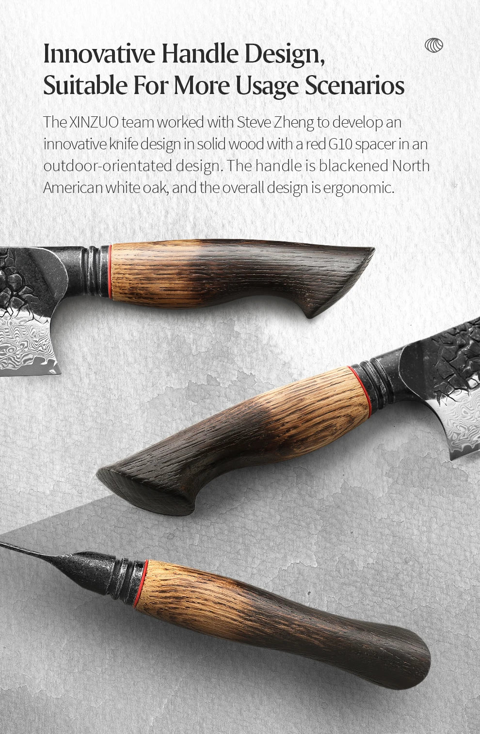 Damascus Knife Set - 67-Layer Steel with White Oak  Red G10 Handles 1-6 Pieces