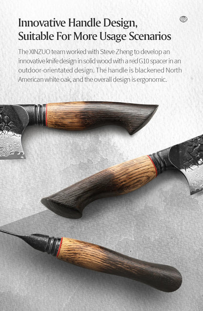 Damascus Knife Set - 67-Layer Steel with White Oak  Red G10 Handles 1-6 Pieces
