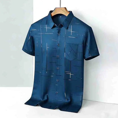 2026 High-Quality Men's Casual Fashion Shirt Short Sleeve Button-Down with Geometric Pattern