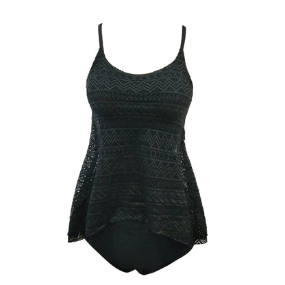 Plus Size Swimwear Women Black Tankini Tummy Control Swimwear Tank Top Retro Solid Swimsuit with Shorts Two Piece Bathing Suit