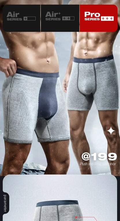 Men's thermal underwear men's fleece thickened anti-wear leg lengthened boxers autumn winter boxer shorts head
