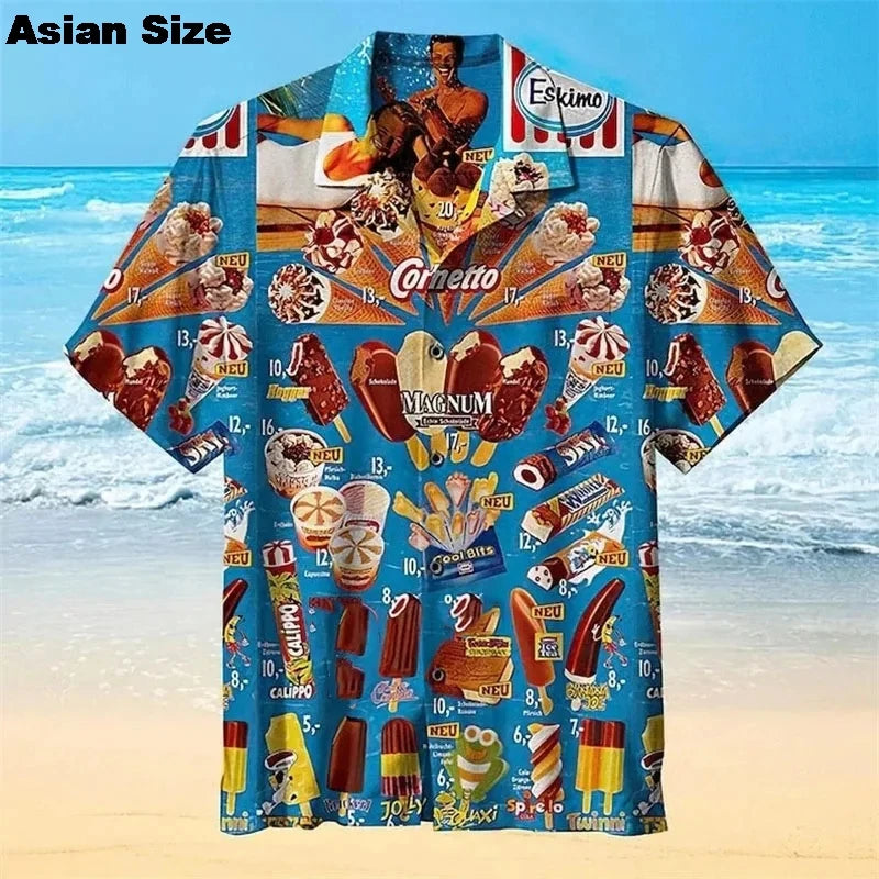 2025 Hawaiian Shirt For Men Summer Cold Ice Cream Short Sleeve Shirt Tops Casual Popsicle Blouses Icecream Female Button Clothes