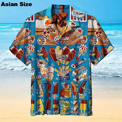 2025 Hawaiian Shirt For Men Summer Cold Ice Cream Short Sleeve Shirt Tops Casual Popsicle Blouses Icecream Female Button Clothes