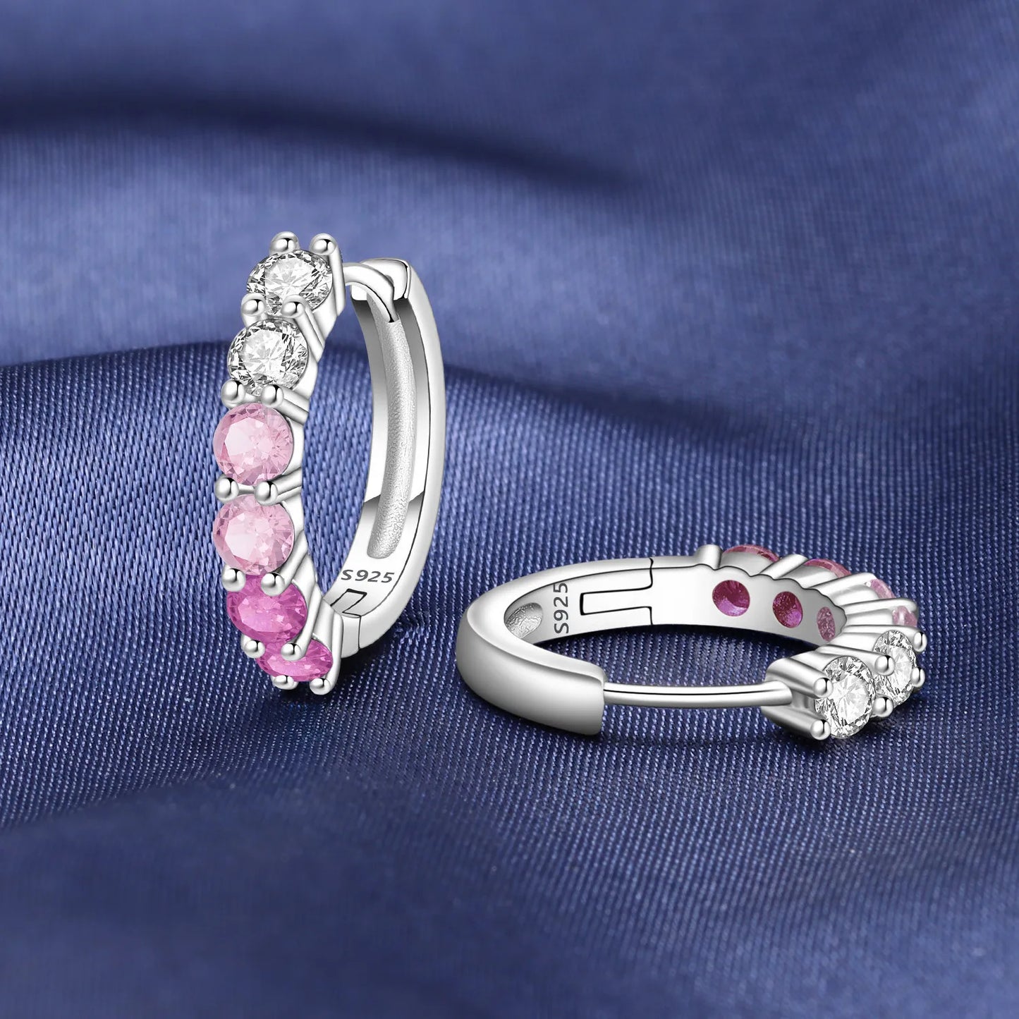 MISEFF Real 925 Sterling Silver Earring Gradual Change Green Blue Colored Zircon Hoop Earrings Engagement Wedding Jewelry Gifts