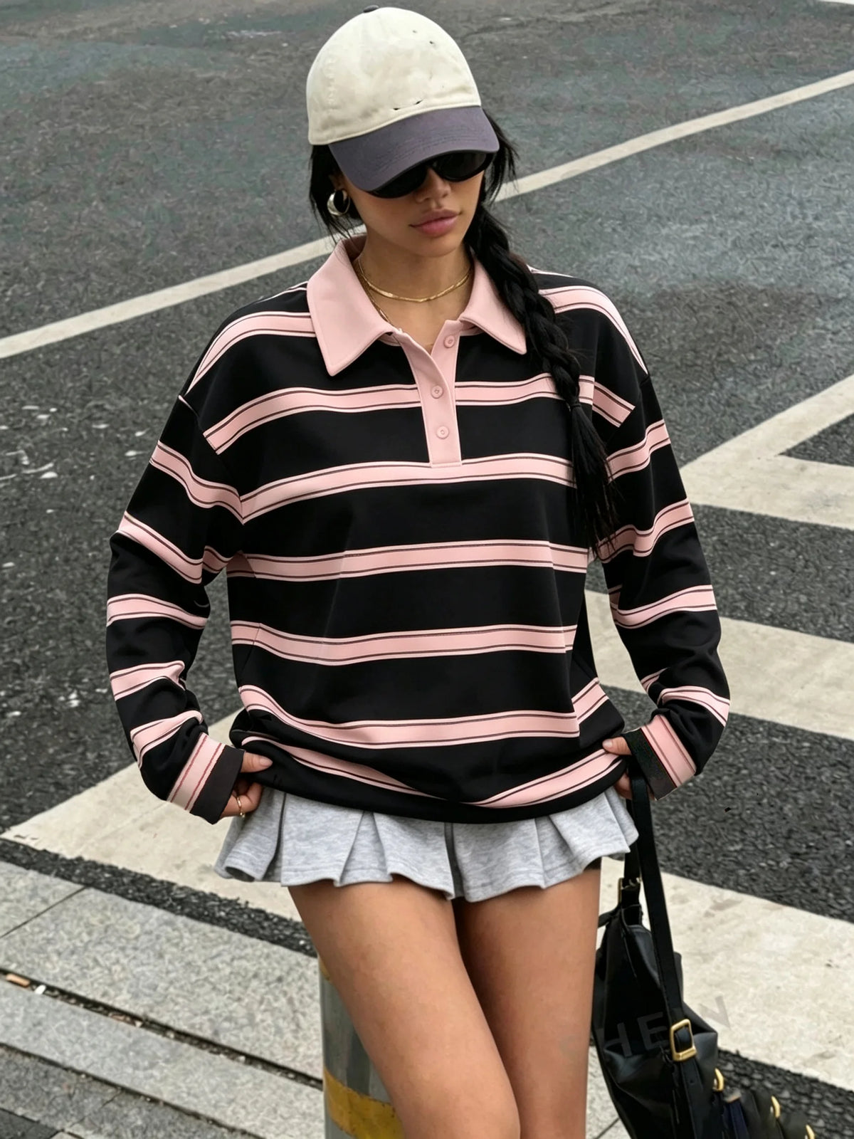 Women's Autumn Casual Lapel Button Color Block Geometric Pattern Long Sleeve Hoodie Top for Daily Travel