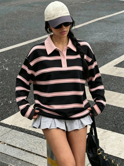 Women's Autumn Casual Lapel Button Color Block Geometric Pattern Long Sleeve Hoodie Top for Daily Travel