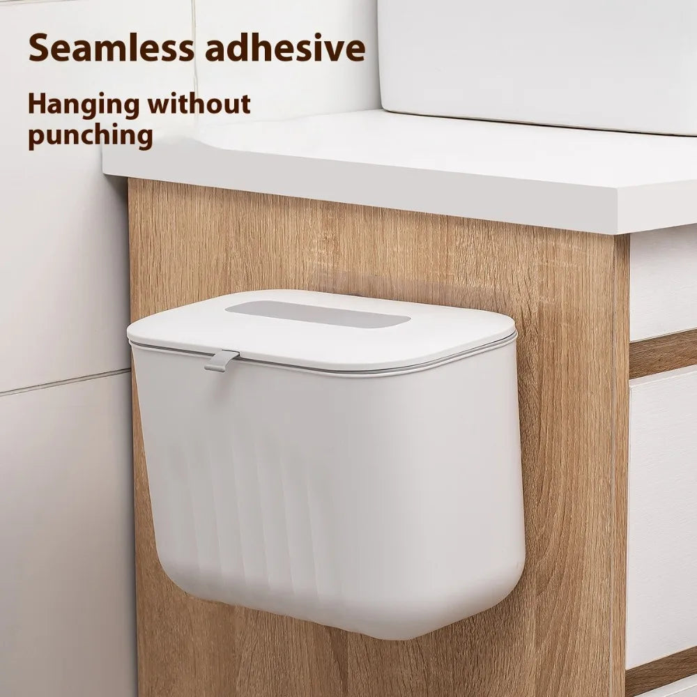 Wall-Mounted Trash Bin with Silicone Handle - Two-Way Opening Lid PP Storage Tube