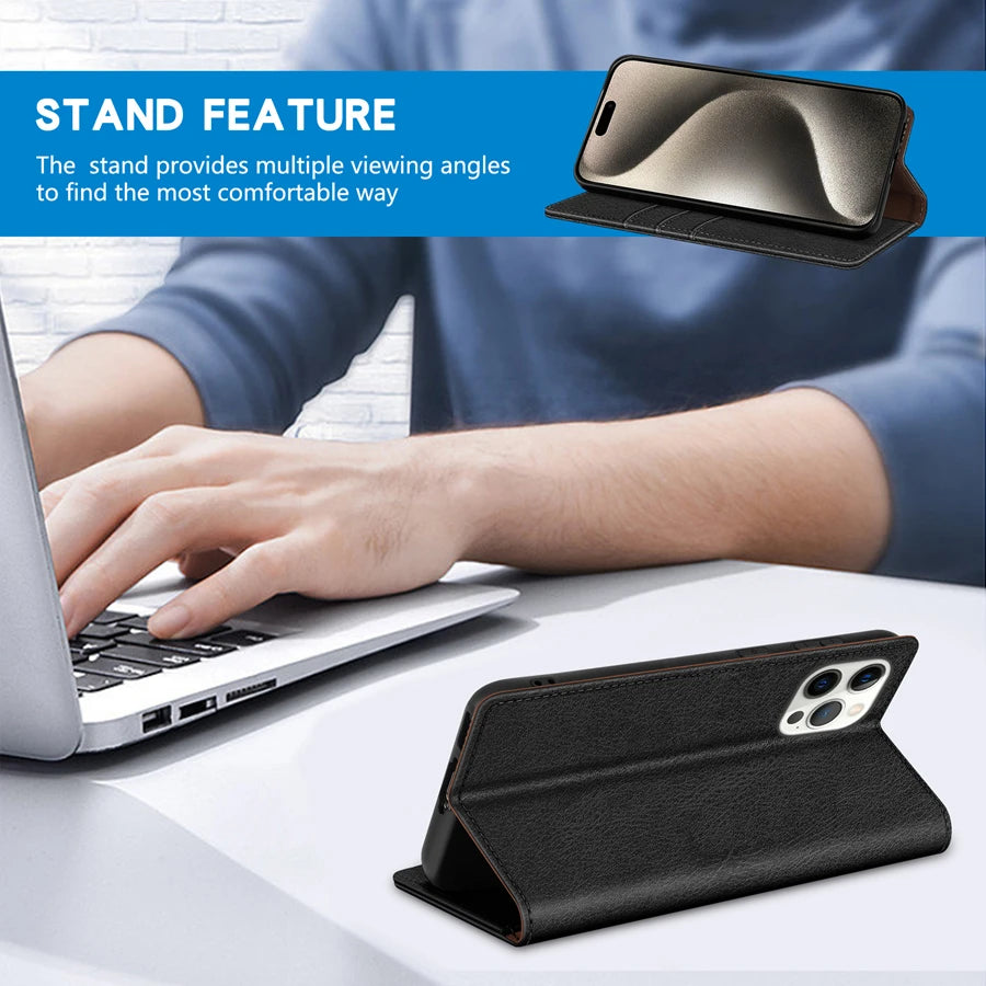 Wallet Skin Friendly Card Slot Magnetic Flip Leather Case For iPhone 17 Pro Max Air 16e 16 15 14 Plus 13 12 11 XR Card Holder