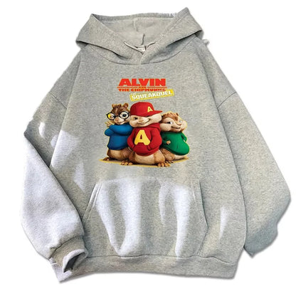 Soft Comfortable Cartoon Hoodie Alvin and The Chipmunks Green Red Navy Blue Long Sleeve Hoody Sweatshirts Movie Promo Animation