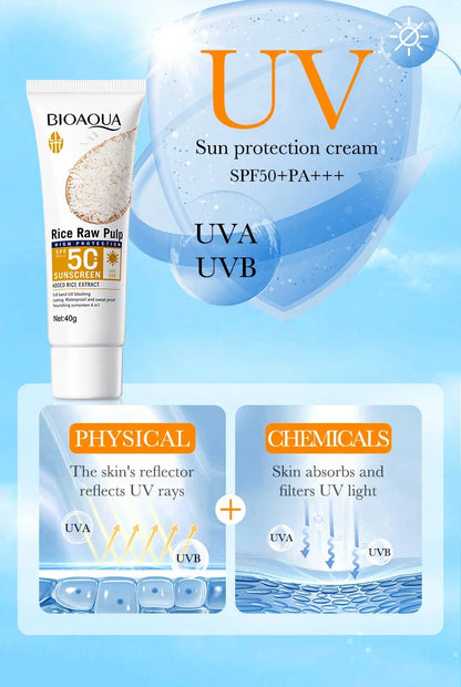 BIOAQUA Rice Raw Pulp Spf 50+ Sunscreen For Face Body Neck Back Protector Solar Blocker Brightening Facial Sun Cream Body Care