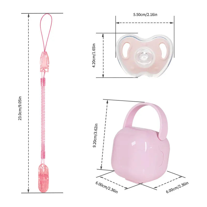 3Pcs Baby Apple Pacifier Set Silicone Soother with Spring pacifier chain and PP storage Box 100% BPA Free Portable Pacifier Set