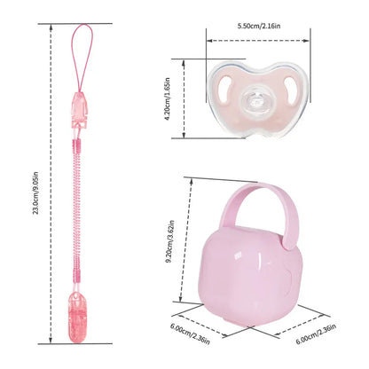 3Pcs Baby Apple Pacifier Set Silicone Soother with Spring pacifier chain and PP storage Box 100% BPA Free Portable Pacifier Set
