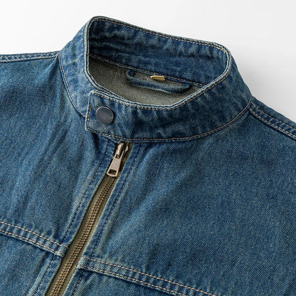 Men's Casual Non-Stretch Denim Jacket High Street Style Zipper Loose Workwear Jacket Plus Size Trendy Streetwear Top