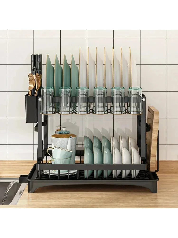 New Home Kitchen Dish Drain Rack Countertop Storage Rack with Cup Knife Holder Multifunctional Dishes Chopsticks Organizer