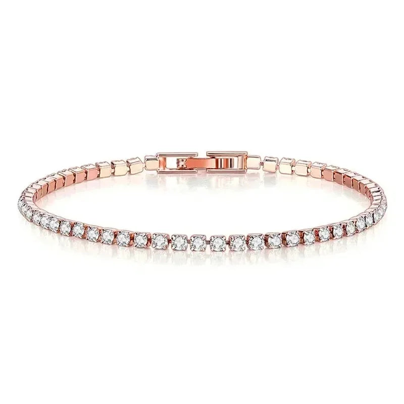 925 Sterling Silver Rose Gold Tennis Bracelet Sparkling Crystal Cubic Zirconia Hip-Hop Luxury Women's Jewelry Surprise Gift
