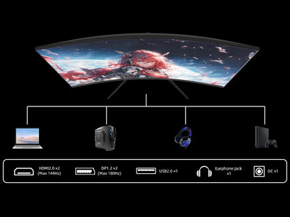 27 Inch Curved Monitor - WQHD 1440P Gaming Display 180Hz 1ms Response HDR10 FreeSync